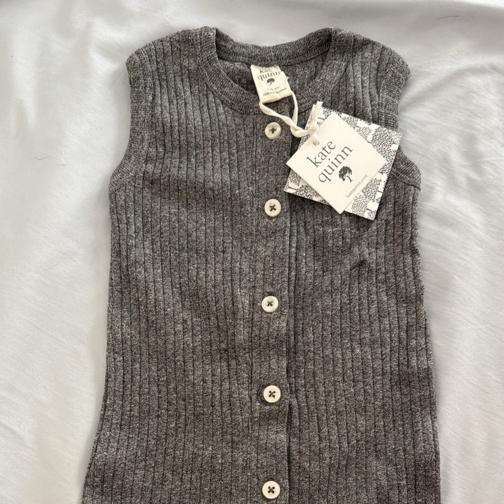 Kate Quinn Gray Ribbed Button-Up Baby romper